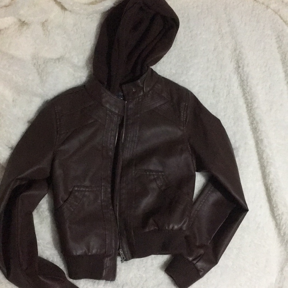 Faux leather hooded jacket